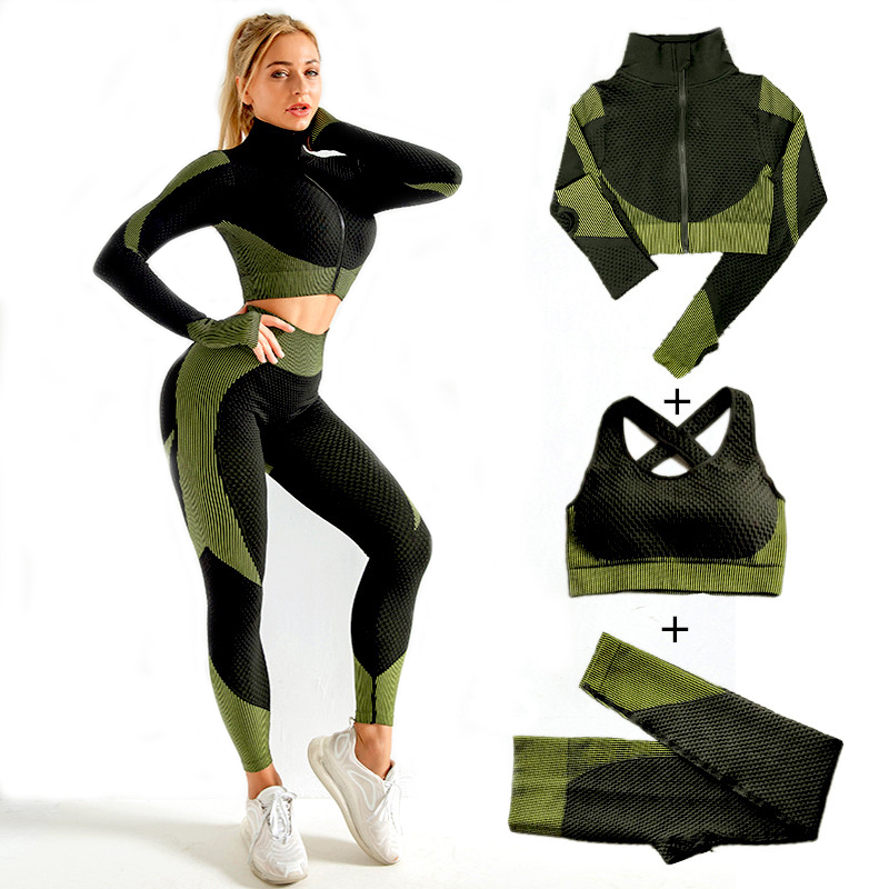 Compression Long Pant - Frauen Nahtlose Yoga-Sets 2Pcs/3Pcs frauen Zipper